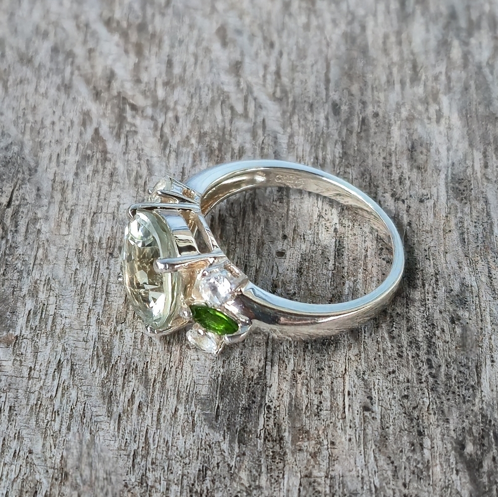 925 Sterling Silver Prasiolite Chrome Diopside White Topaz Designer Sz 9 Ring 💍 - Picture 14 of 16